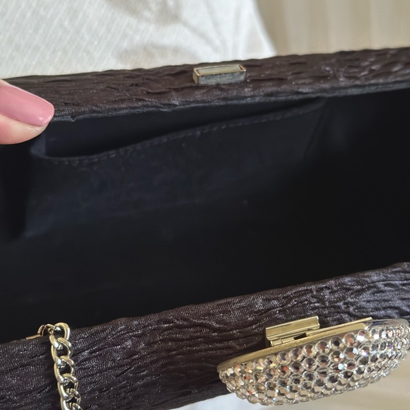 Elegant Black Clutch with Silver Heart Accent and chain - Picture 7 of 12